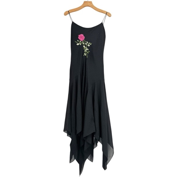 Vintage Dresses & Skirts - Vintage Y2K Fairycore Beaded Floral Whimsigoth Handkerchief Dress 13/14